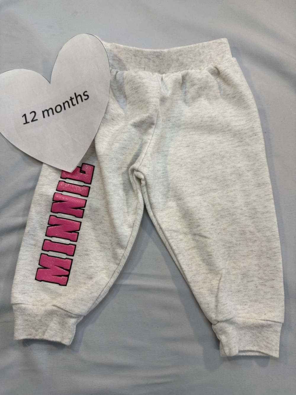 Disney Heather Gray Sweatpants with Pink 'Minnie' Leg Graphic